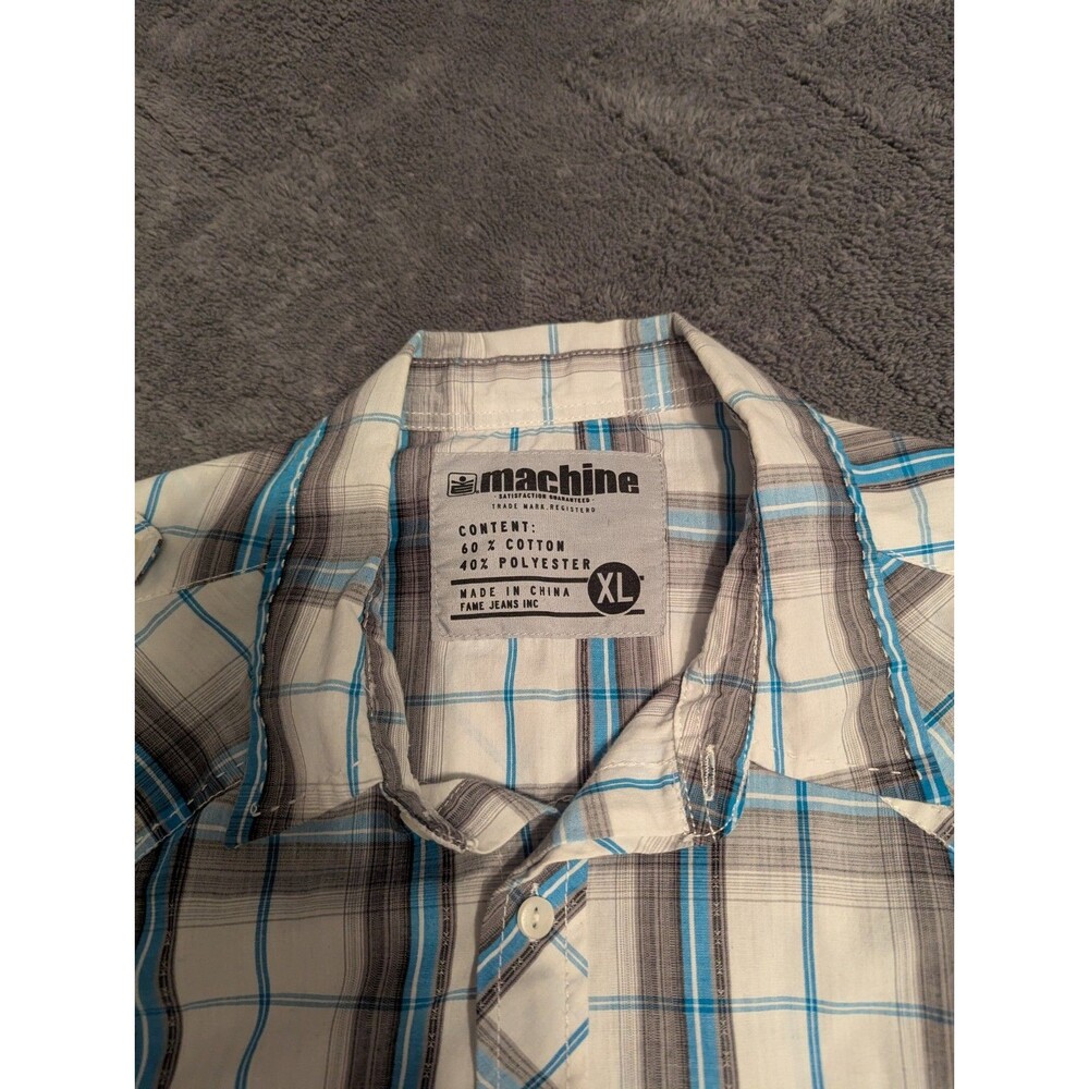 Vintage, Y2K, Machine Men's XL Short Sleeve Plaid Button-Up Shirt w/Pockets - Picture 3 of 7